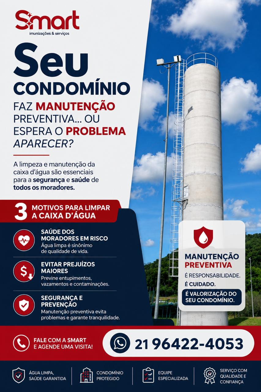 Equipe da Smart Imunizações realizando limpeza de caixa d'água em condomínio no Rio de Janeiro