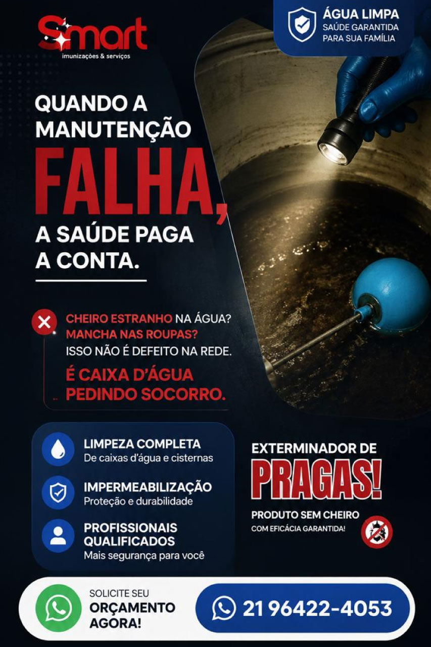 Equipe da Smart Imunizações realizando limpeza de caixa d'água em condomínio no Rio de Janeiro